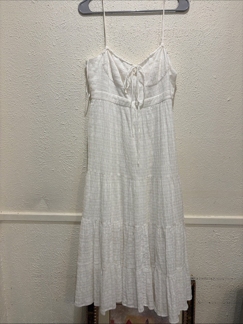 Wayf White Tiered Spaghetti Strap Maxi Dress